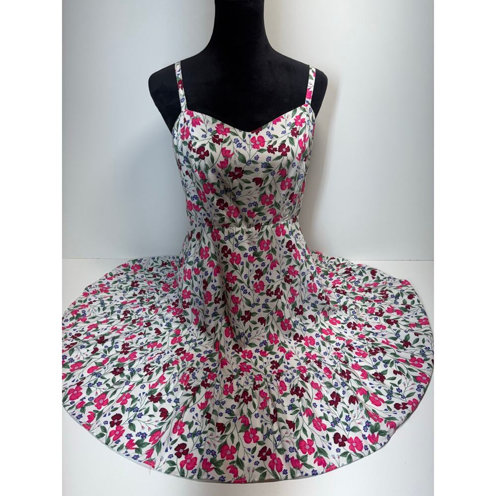 Y2K Women’s Baby Doll Cami Floral Mini Dress Sz M Pink V Neck Milk Maid Old Navy - Picture 2 of 12